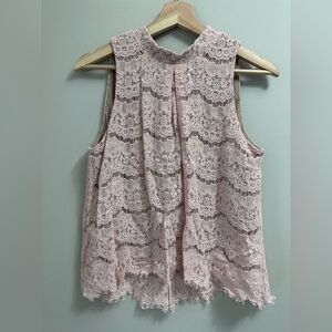 Lace Pink Pleated Sleeveless Blouse